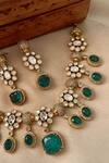 Saga Jewels_Green Faux Diamonds, Stones Designer Necklace And Earring Set _Online_at_Aza_Fashions