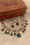 Shop_Saga Jewels_Green Faux Diamonds, Stones Designer Necklace And Earring Set _at_Aza_Fashions