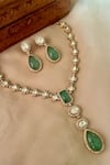 Shop_Saga Jewels_Green Stones Designer Necklace And Earring Set _at_Aza_Fashions