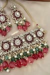 Shop_Saga Jewels_Multi Color Gemstones, Pearls Multi-color Designer Necklace And Earrings Set _at_Aza_Fashions