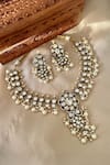 Buy_Saga Jewels_White Pearls, Rhinestones Designer Necklace And Earring Set _at_Aza_Fashions