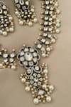 Shop_Saga Jewels_White Pearls, Rhinestones Designer Necklace And Earring Set _at_Aza_Fashions