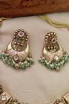 Shop_Saga Jewels_Green Gemstones, Pearls Designer Necklace And Earring Set _at_Aza_Fashions