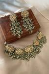 Shop_Saga Jewels_Green Pearls Designer Necklace And Earring Set _at_Aza_Fashions