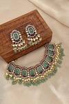 Buy_Saga Jewels_Blue Gemstones, Pearls Designer Necklace And Earring Set _at_Aza_Fashions