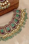 Shop_Saga Jewels_Blue Gemstones, Pearls Designer Necklace And Earring Set _at_Aza_Fashions