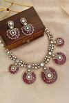Buy_Saga Jewels_Pink Rhinestones, Stones Designer Necklace And Earring Set _at_Aza_Fashions