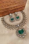 Buy_Saga Jewels_Green Crystals Designer Necklace And Earring Set _at_Aza_Fashions