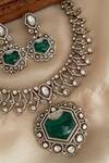 Shop_Saga Jewels_Green Crystals Designer Necklace And Earring Set _at_Aza_Fashions