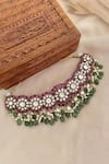 Shop_Saga Jewels_Multi Color Pearls, Gemstones Embellished Necklace And Earrings _at_Aza_Fashions