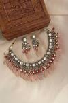 Buy_Saga Jewels_Pink Faux Diamonds, Stones Designer Necklace And Earring Set _at_Aza_Fashions