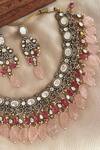 Shop_Saga Jewels_Pink Faux Diamonds, Stones Designer Necklace And Earring Set _at_Aza_Fashions