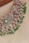 Shop_Saga Jewels_Pink Rhinestones, Gemstones Designer Necklace Set _at_Aza_Fashions