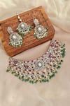 Buy_Saga Jewels_Pink Rhinestones, Gemstones Designer Necklace Set _at_Aza_Fashions