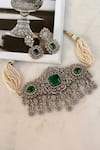 Buy_Saga Jewels_Green Rhinestones, Gemstones Designer Necklace And Earring Set _at_Aza_Fashions