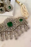 Saga Jewels_Green Rhinestones, Gemstones Designer Necklace And Earring Set _Online_at_Aza_Fashions