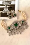 Buy_Saga Jewels_Green Rhinestones, Gemstones Designer Necklace And Earring Set _Online_at_Aza_Fashions