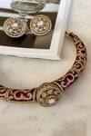 Shop_Saga Jewels_Red Crystals Designer Necklace And Earring Set _at_Aza_Fashions