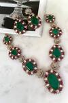 Buy_Saga Jewels_Green Gemstones, Rhinestones Designer Necklace And Earring Set _at_Aza_Fashions