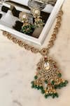 Buy_Saga Jewels_Green Gemstones, Pearls Designer Necklace And Earring Set _at_Aza_Fashions