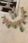 Shop_Saga Jewels_Green Crystals, Stones Designer Necklace And Earring Set _at_Aza_Fashions