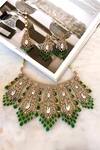 Shop_Saga Jewels_Green Crystals, Gemstones Designer Necklace Set _at_Aza_Fashions