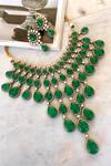 Shop_Saga Jewels_Green Gemstones, Diamonds Designer Necklace And Earring Set _at_Aza_Fashions