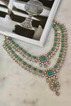 Shop_Saga Jewels_Blue Crystals, Gemstones Designer Necklace And Earring Set _at_Aza_Fashions