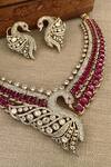 Shop_Saga Jewels_Pink Diamonds, Gemstones Swan Motif Necklace And Earring Set _at_Aza_Fashions