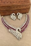 Buy_Saga Jewels_Pink Diamonds, Gemstones Swan Motif Necklace And Earring Set _at_Aza_Fashions