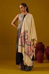 Shop_SHAZA_Multi Color Pashmina Kalamkari Border Stole _at_Aza_Fashions
