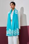 Shop_SHAZA_Turquoise Floral Embroidered Pashmina Stole _at_Aza_Fashions