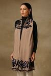 Shop_SHAZA_Beige Floral Embroidered Stole _at_Aza_Fashions