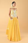 Keith Gomes_Yellow Chiffon, Crepe Beads, Embroidery, Sequins Blouse Skirt Set _Online_at_Aza_Fashions
