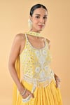 Shop_Keith Gomes_Yellow Chiffon, Crepe Beads, Embroidery, Sequins Blouse Skirt Set _Online_at_Aza_Fashions