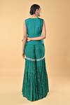 Shop_Keith Gomes_Green Chiffon, Crepe Embroidery V-neck Blouse And Gharara Set _at_Aza_Fashions