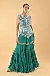 Buy_Keith Gomes_Green Chiffon, Crepe Embroidery V-neck Blouse And Gharara Set _at_Aza_Fashions