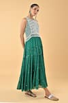 Buy_Keith Gomes_Green Chiffon, Crepe Embroidery, Tassels Round Neck Dress _Online_at_Aza_Fashions