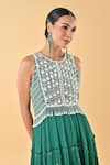 Shop_Keith Gomes_Green Chiffon, Crepe Embroidery, Tassels Round Neck Dress _Online_at_Aza_Fashions