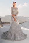 Buy_House Of Sikka_Silver Net Beads, Sequins Boat Neck Designer Gown _at_Aza_Fashions