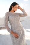 House Of Sikka_Silver Net Beads, Sequins Boat Neck Designer Gown _Online_at_Aza_Fashions
