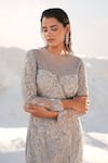 Buy_House Of Sikka_Silver Net Beads, Sequins Boat Neck Designer Gown _Online_at_Aza_Fashions