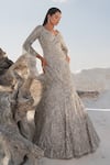 Buy_House Of Sikka_Silver Net Beads V-neck Designer Gown _at_Aza_Fashions
