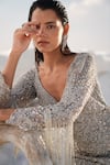 House Of Sikka_Silver Net Beads V-neck Designer Gown _at_Aza_Fashions