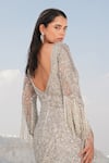 Buy_House Of Sikka_Silver Net Beads V-neck Designer Gown 