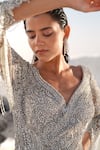 Shop_House Of Sikka_Silver Net Beads V-neck Designer Gown 