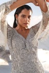 House Of Sikka_Silver Net Beads V-neck Designer Gown _Online