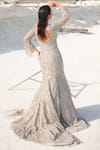 Shop_House Of Sikka_Silver Net Beads V-neck Designer Gown _at_Aza_Fashions