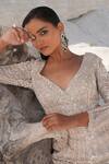House Of Sikka_Silver Net Beads, Sequins V-neck Designer Gown _at_Aza_Fashions