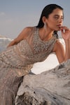 Shop_House Of Sikka_Silver Net Beads, Sequins Round Neck Designer Gown _Online_at_Aza_Fashions